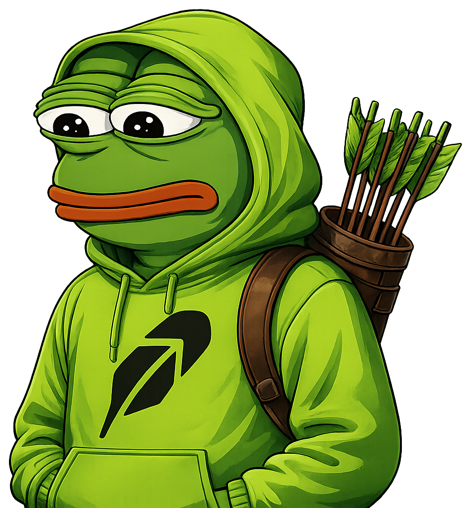 Transparent half body REPE wearing a green Robinhood hoodie and arrow quiver